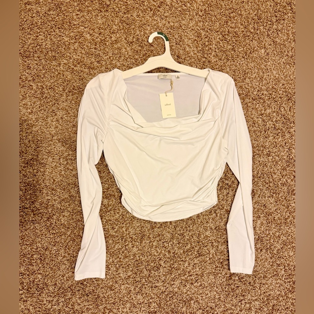 NWT Aritzia Wilfred White Parfait Long Sleeve Dress Blouse Shirt Size Medium